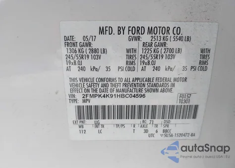 2017 Ford Edge Titanium z USA, uszkodzony, nr VIN 2FMPK4K91HBC04596